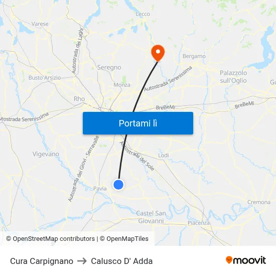 Cura Carpignano to Calusco D' Adda map