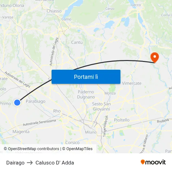Dairago to Calusco D' Adda map
