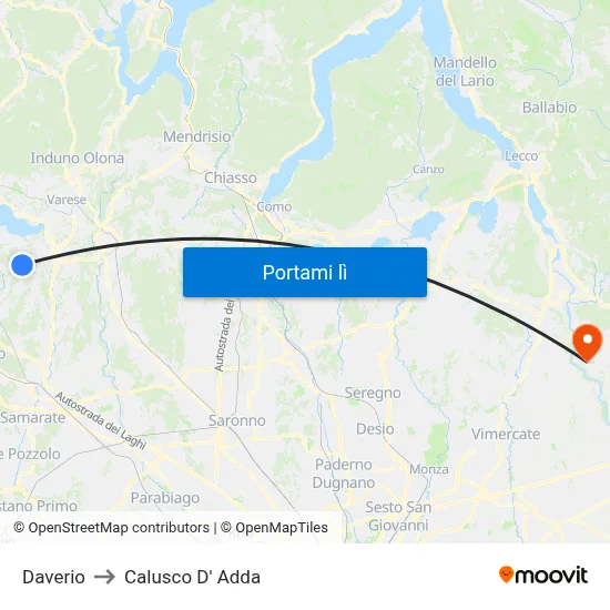 Daverio to Calusco D' Adda map