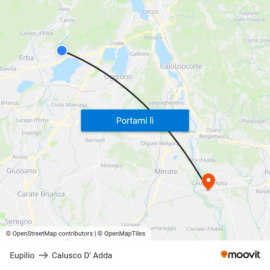 Eupilio to Calusco D' Adda map