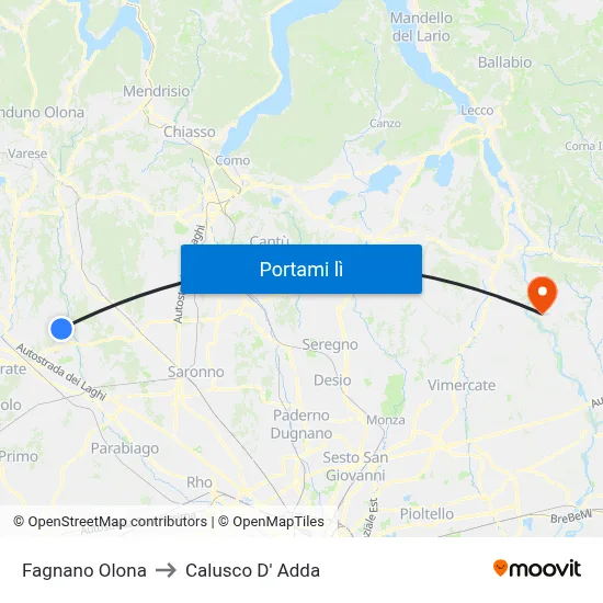 Fagnano Olona to Calusco D' Adda map