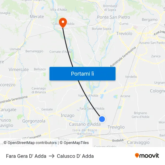 Fara Gera D' Adda to Calusco D' Adda map