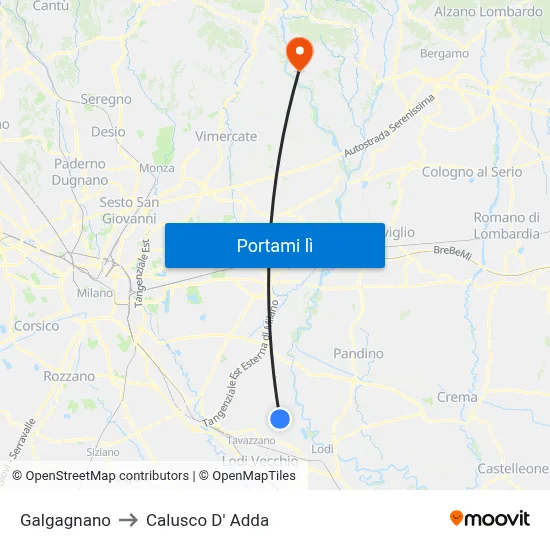 Galgagnano to Calusco D' Adda map