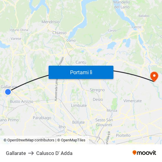 Gallarate to Calusco D' Adda map