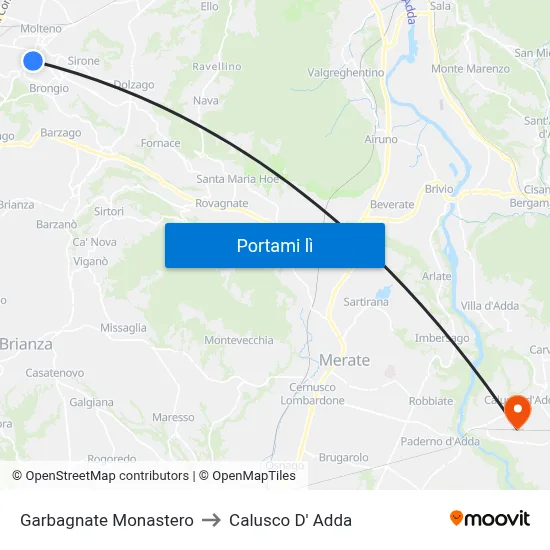 Garbagnate Monastero to Calusco D' Adda map