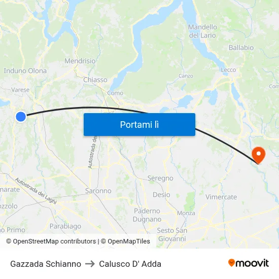 Gazzada Schianno to Calusco D' Adda map