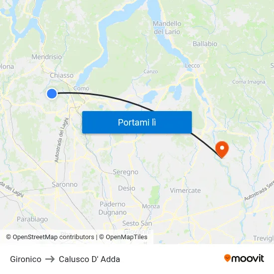 Gironico to Calusco D' Adda map