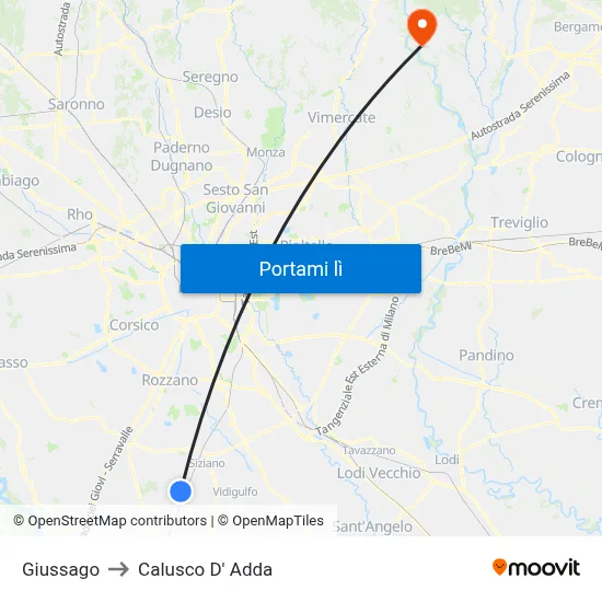 Giussago to Calusco D' Adda map
