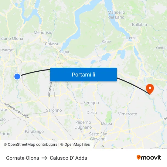 Gornate-Olona to Calusco D' Adda map