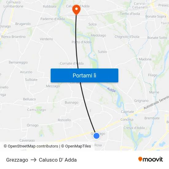 Grezzago to Calusco D' Adda map