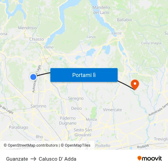 Guanzate to Calusco D' Adda map