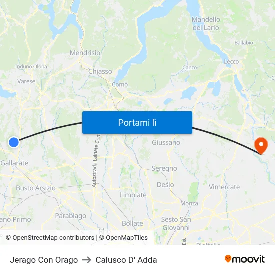 Jerago Con Orago to Calusco D' Adda map