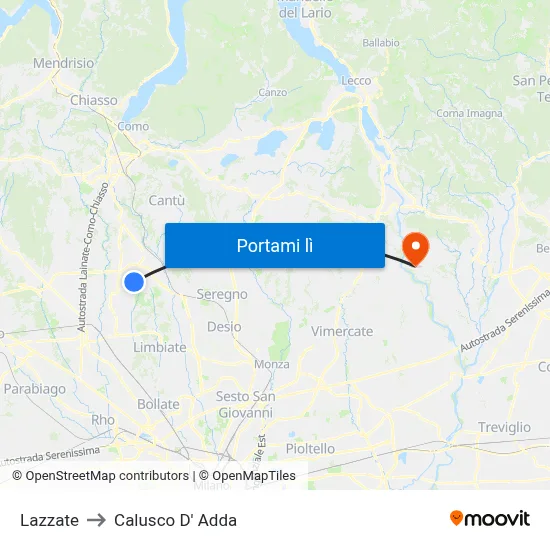 Lazzate to Calusco D' Adda map