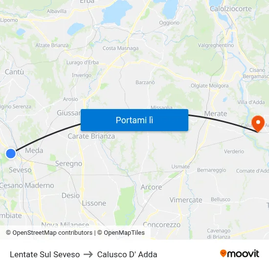 Lentate Sul Seveso to Calusco D' Adda map