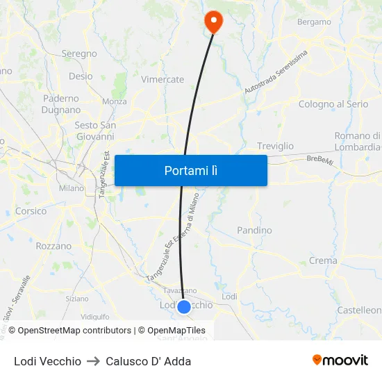 Lodi Vecchio to Calusco D' Adda map