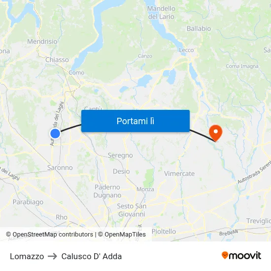 Lomazzo to Calusco D' Adda map