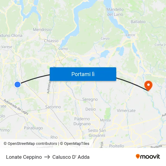 Lonate Ceppino to Calusco D' Adda map