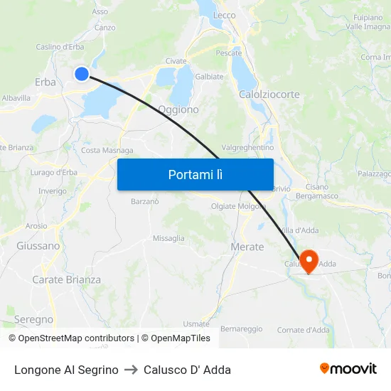 Longone Al Segrino to Calusco D' Adda map