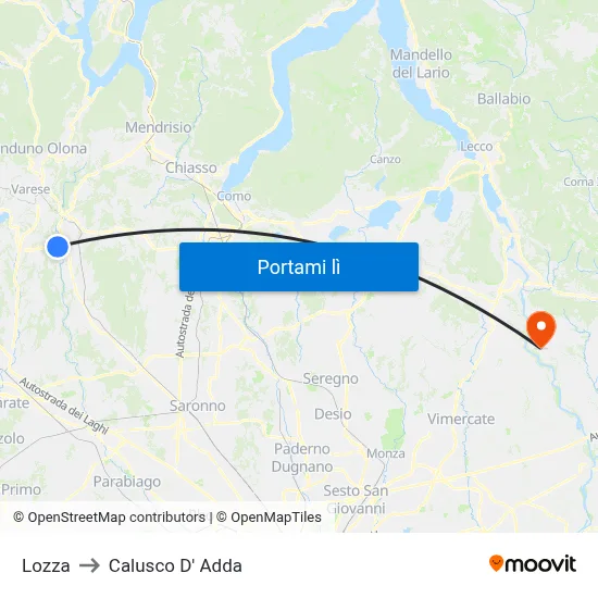 Lozza to Calusco D' Adda map