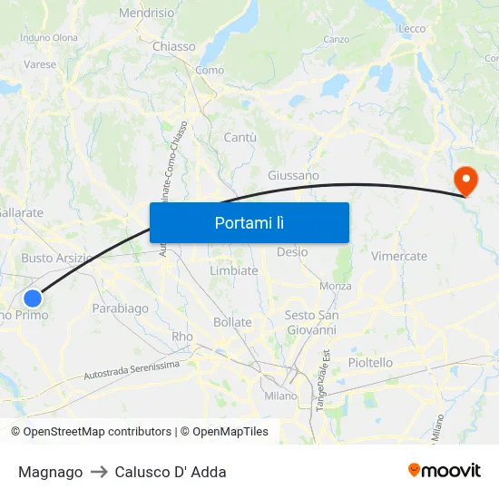 Magnago to Calusco D' Adda map