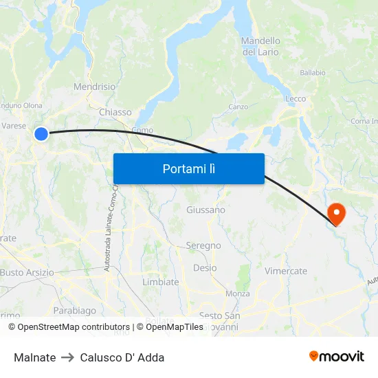 Malnate to Calusco D' Adda map