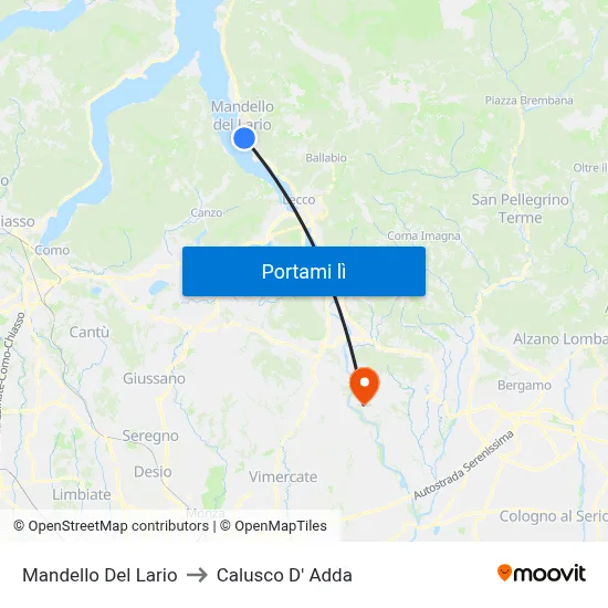 Mandello Del Lario to Calusco D' Adda map