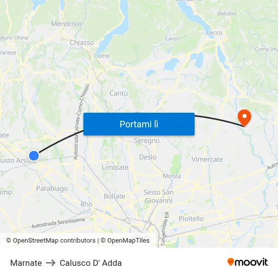Marnate to Calusco D' Adda map