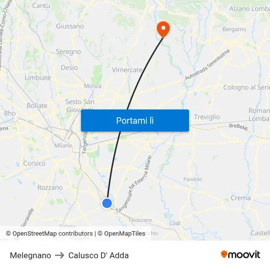 Melegnano to Calusco D' Adda map