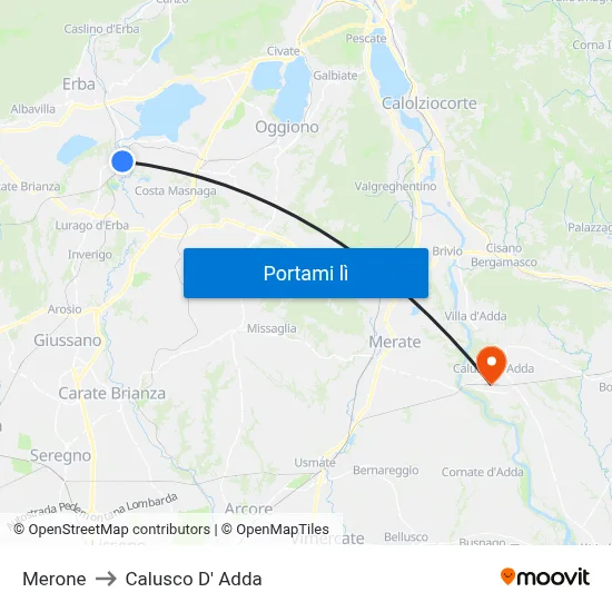 Merone to Calusco D' Adda map