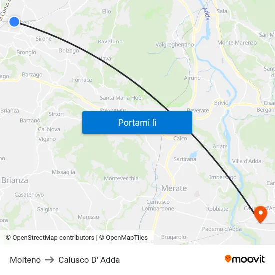 Molteno to Calusco D' Adda map