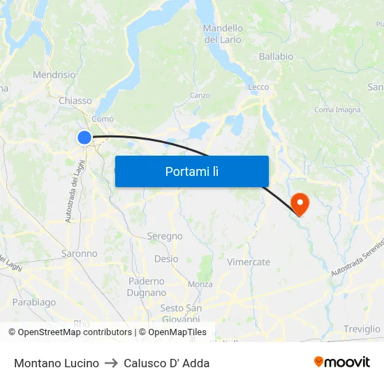 Montano Lucino to Calusco D' Adda map