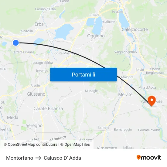 Montorfano to Calusco D' Adda map