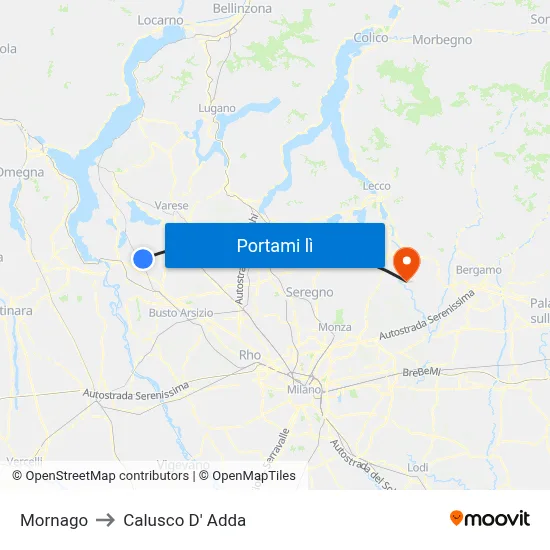 Mornago to Calusco D' Adda map