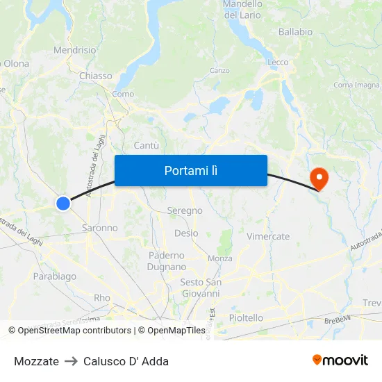 Mozzate to Calusco D' Adda map