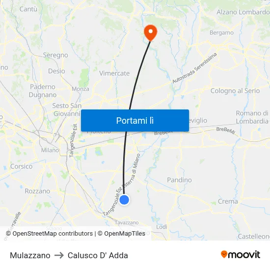 Mulazzano to Calusco D' Adda map