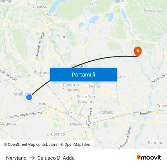 Nerviano to Calusco D' Adda map