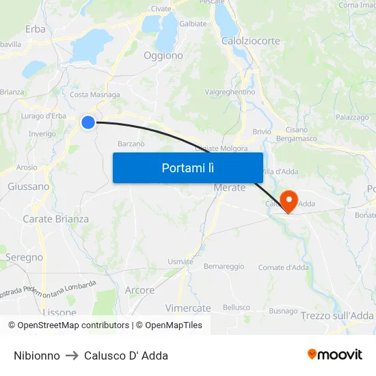 Nibionno to Calusco D' Adda map