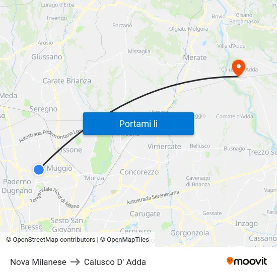 Nova Milanese to Calusco D' Adda map