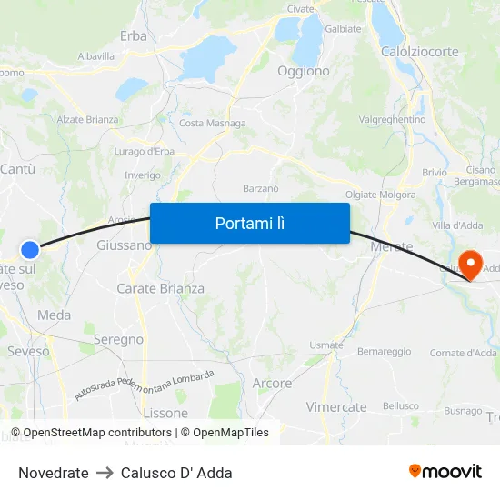 Novedrate to Calusco D' Adda map