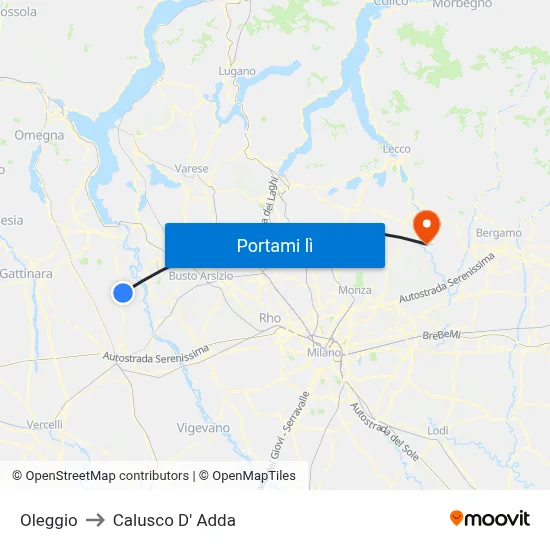 Oleggio to Calusco D' Adda map