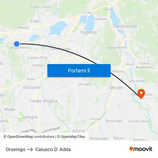 Orsenigo to Calusco D' Adda map