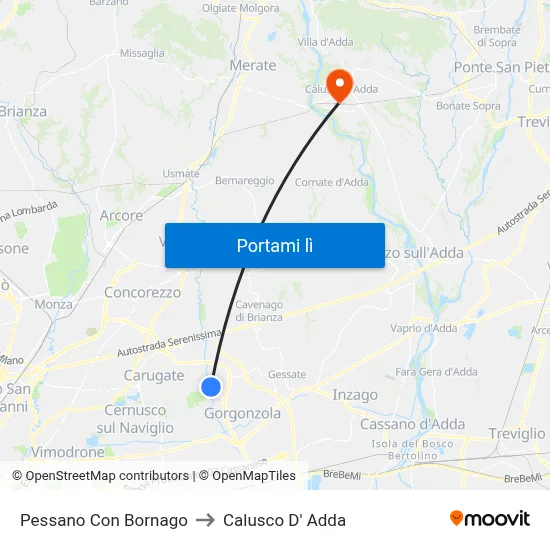 Pessano Con Bornago to Calusco D' Adda map