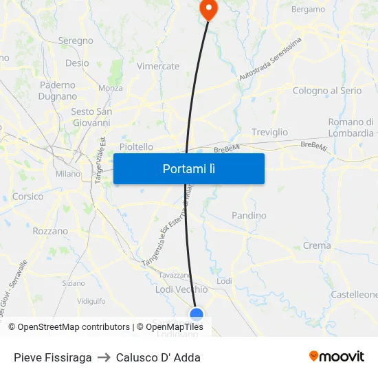 Pieve Fissiraga to Calusco D' Adda map