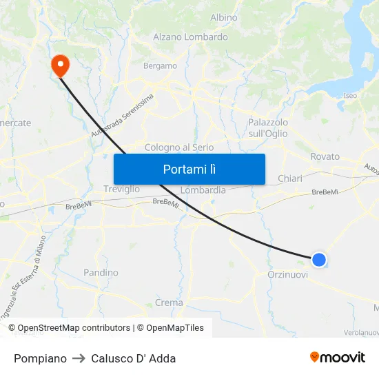 Pompiano to Calusco D' Adda map
