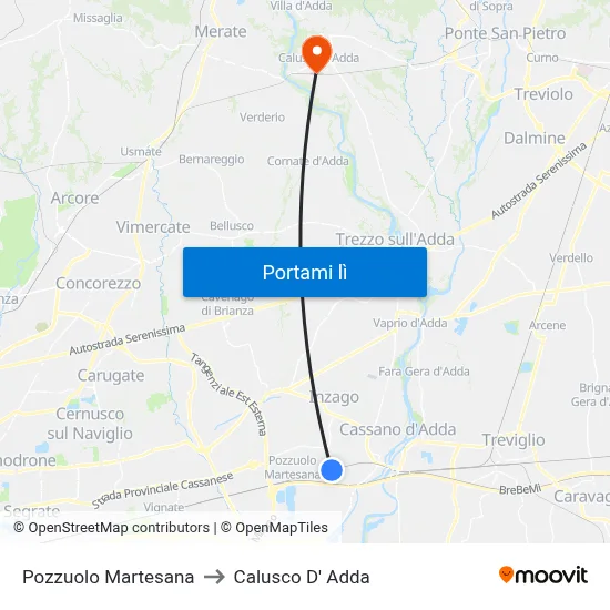 Pozzuolo Martesana to Calusco D' Adda map