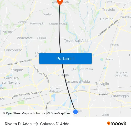 Rivolta D' Adda to Calusco D' Adda map