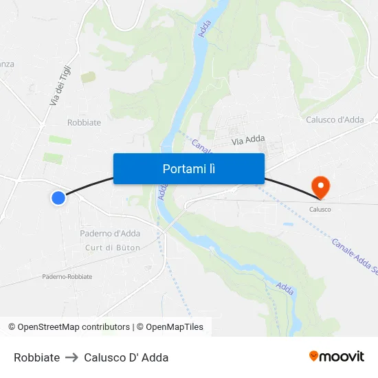 Robbiate to Calusco D' Adda map