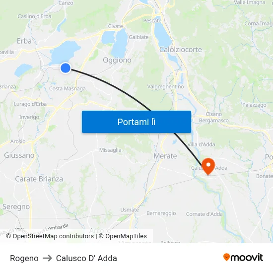 Rogeno to Calusco D' Adda map