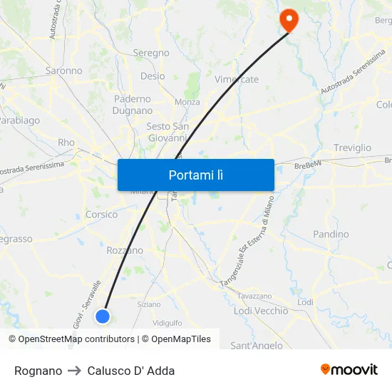 Rognano to Calusco D' Adda map
