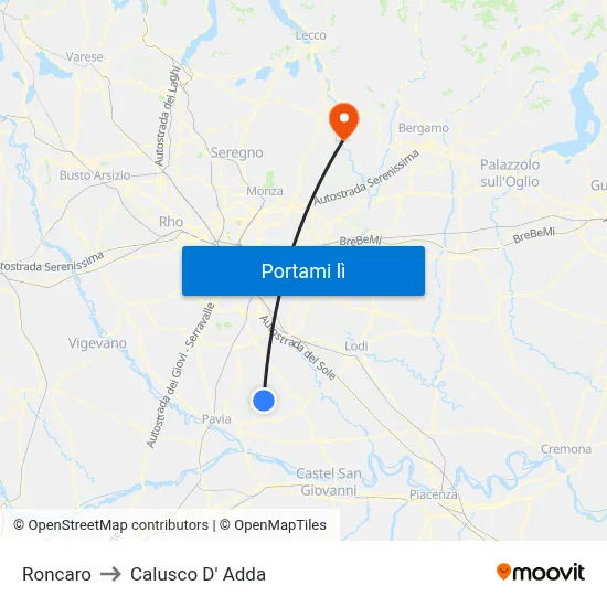 Roncaro to Calusco D' Adda map